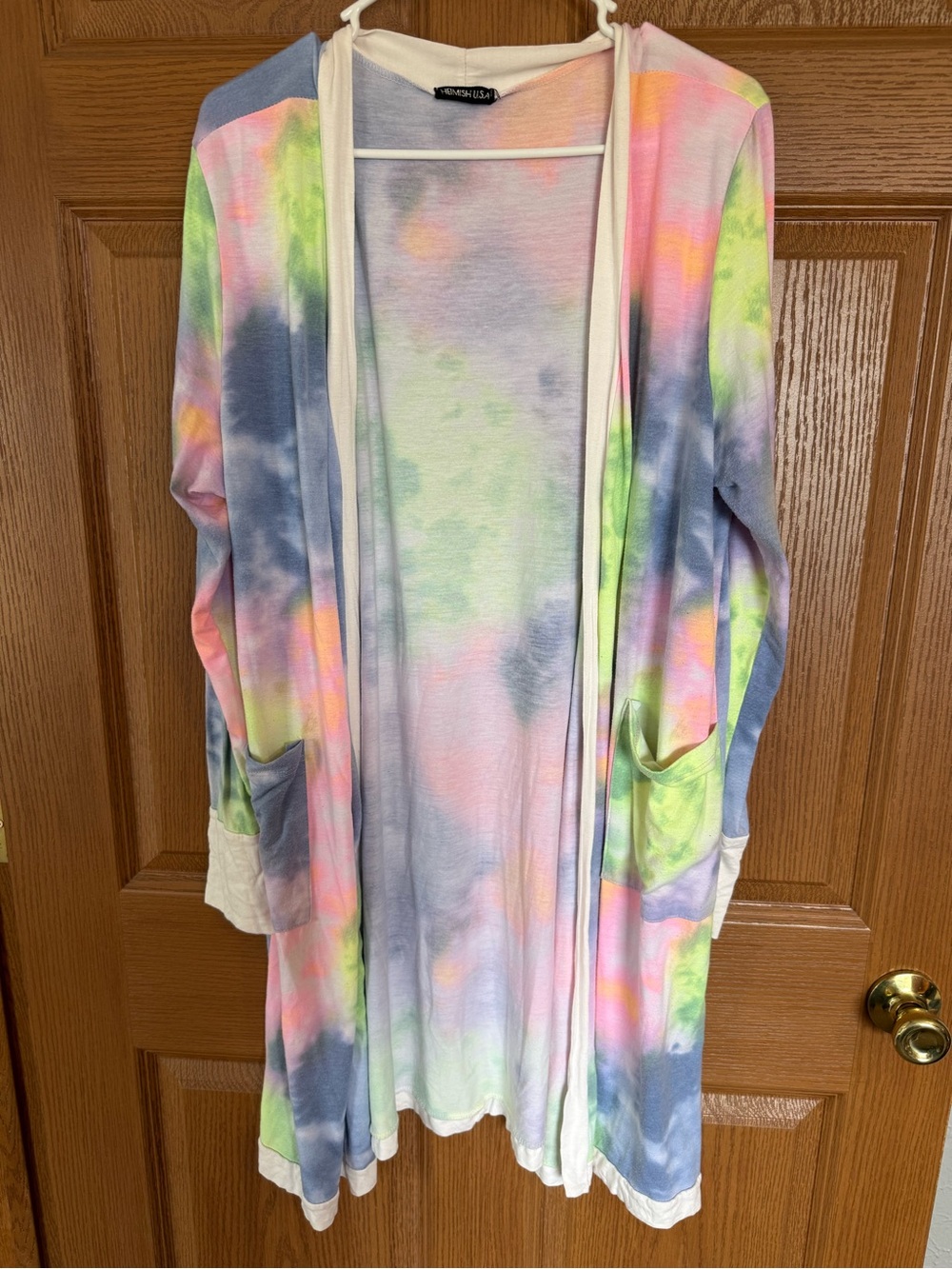 HEIMISH USA Pastel Tie-Dye Open Front Cardigan in Pink, Blue, Green